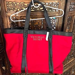 VICTORIA’S SECRET BLACK AND RED TASSLED TOTE BAG NWT